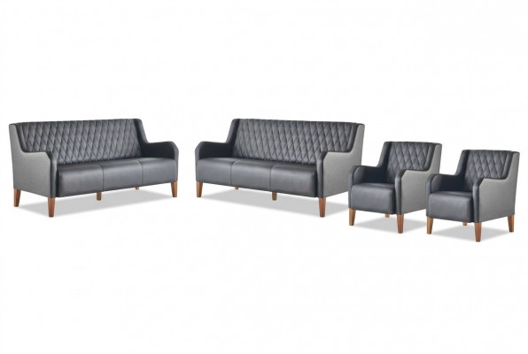Lederen sofas sofaset 3-zits fauteuil zwart leder hout modern
