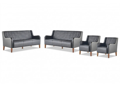 Lederen sofas sofaset 3-zits fauteuil zwart leder hout modern