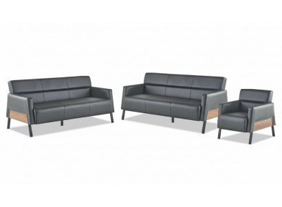 Banken 3-zits fauteuil zwart modern zitmeubel sofa-set lederen banken hout