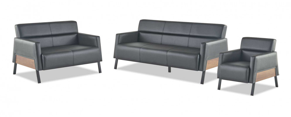 Lederen bankstel zwart leer modern 3-zits 2-zits fauteuil zitmeubilair