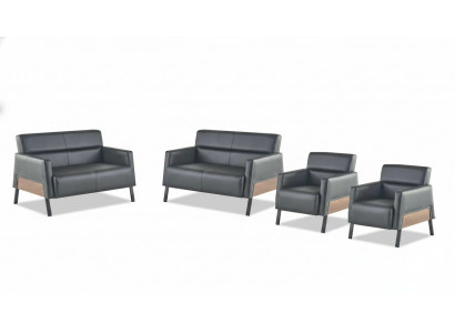 Zitmeubel Leren Set Leren Sofa 2-Zits Fauteuil Modern Zwart RVS