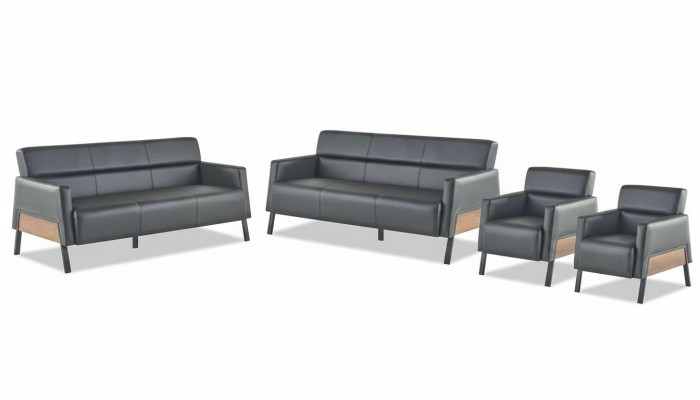 Sofa-set 3-zitsbank 2x fauteuils zwart leren sofa's modern leer hout zacht