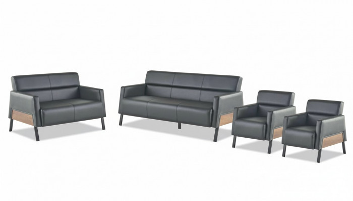 Compleet set 3-zits 2-zits fauteuil zwart leren loungestoel bank