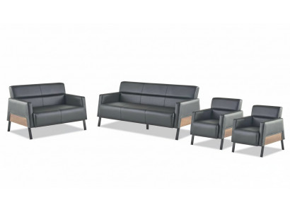 Compleet set 3-zits 2-zits fauteuil zwart leren loungestoel bank