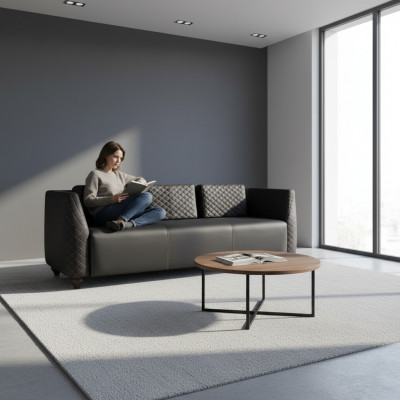 Ledersofa 3-zitter Zwart Hout Modern Design Kussen Kussen Leder Bank