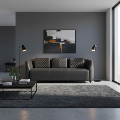 Ledersofa 3-zitter Zwart Hout Modern Design Kussen Kussen Leder Bank