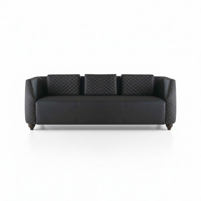Ledersofa 3-zitter Zwart Hout Modern Design Kussen Kussen Leder Bank