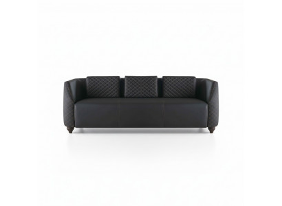 Ledersofa 3-zitter Zwart Hout Modern Design Kussen Kussen Leder Bank