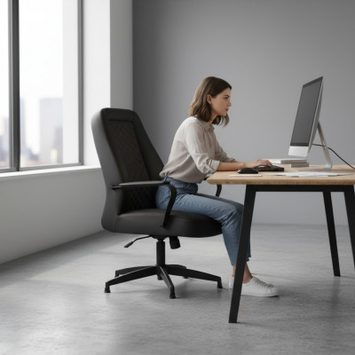 Lederen fauteuil zwart bureaustoel modern werkkamer kantoor fauteuil leer