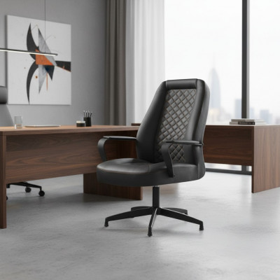 Lederen fauteuil zwart bureaustoel modern werkkamer kantoor fauteuil leer