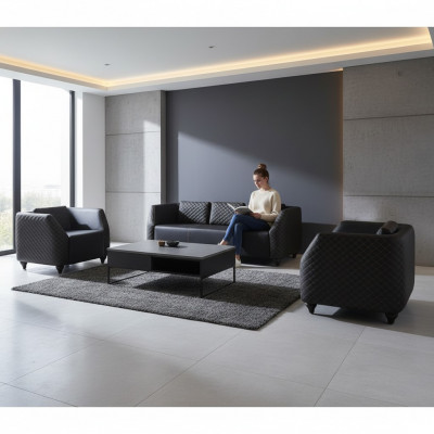 Lederenbanken 3-zits fauteuil zwart complete bank modern gestoffeerde kussen.