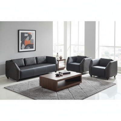 Lederenbanken 3-zits fauteuil zwart complete bank modern gestoffeerde kussen.