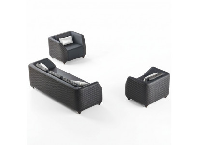 Lederenbanken 3-zits fauteuil zwart complete bank modern gestoffeerde kussen.