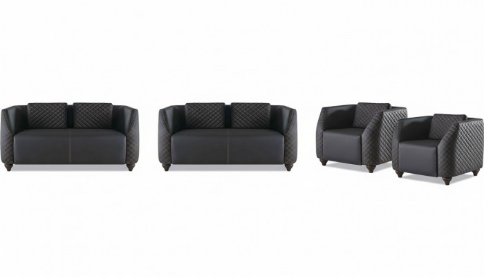 Sofa-set Lederen sofa's 2-zits 2x fauteuil Zwart Zitmeubilair Modern Leunstoel