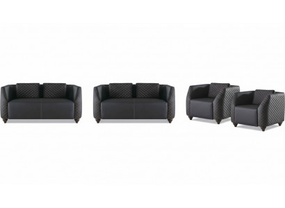 Sofa-set Lederen sofa's 2-zits 2x fauteuil Zwart Zitmeubilair Modern Leunstoel