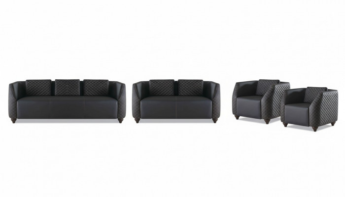 Bankstellen 3-zits, 2-zits, fauteuil, zwart lederen sofa's, gestoffeerde bank.