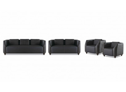 Bankstellen 3-zits, 2-zits, fauteuil, zwart lederen sofa's, gestoffeerde bank.