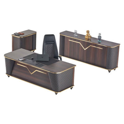 Compleet thuiskantoor-set bureautafel bureaustoel dressoir ladekast hout