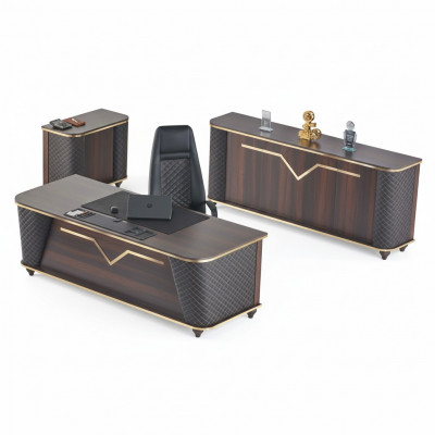 Compleet thuiskantoor-set bureautafel bureaustoel dressoir ladekast hout