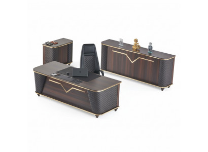 Compleet thuiskantoor-set bureautafel bureaustoel dressoir ladekast hout