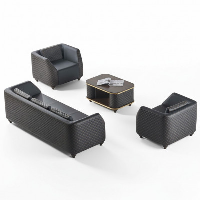 Zitmeubel Leder 3-zits Bankfauteuil Salontafel Zwart Bruin Lederen Banken