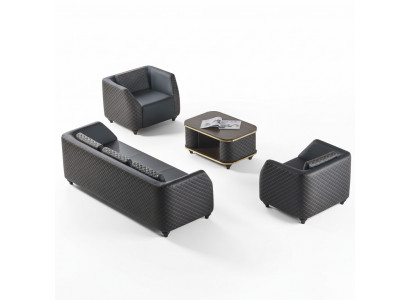 Zitmeubel Leder 3-zits Bankfauteuil Salontafel Zwart Bruin Lederen Banken