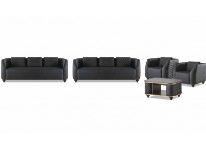 Zitmeubel 3-zits fauteuil salontafel zwart bruin leer lederen sofa set