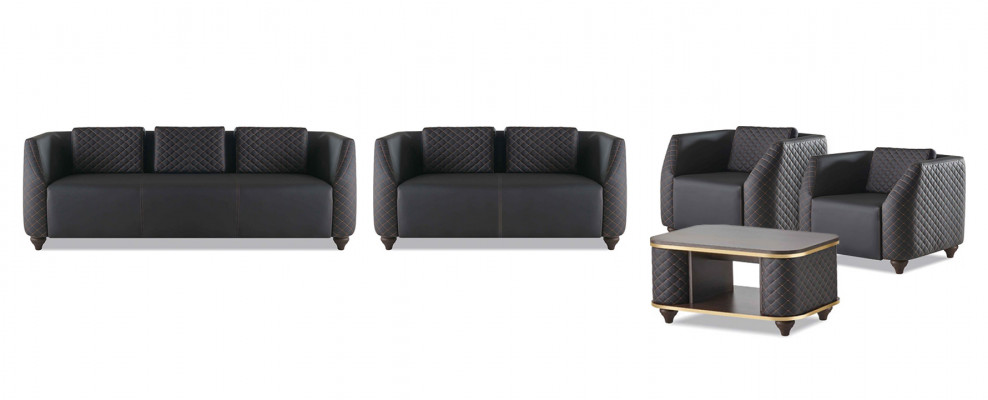 Compleet set 3-zits 2-zits fauteuil salontafel lederen sofa's leer hout
