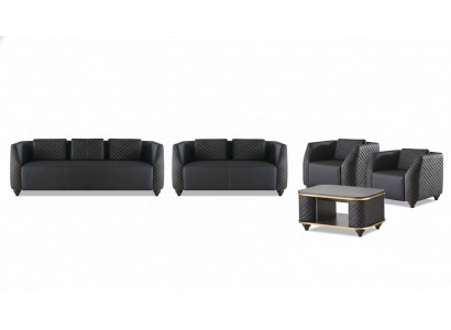 Compleet set 3-zits 2-zits fauteuil salontafel lederen sofa's leer hout