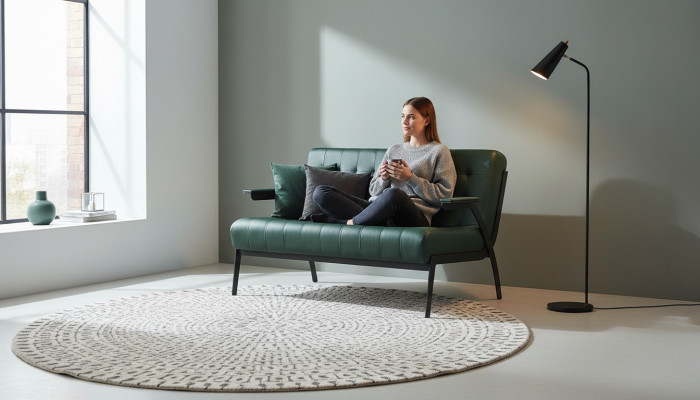 Chesterfield Grün Sofa 2-Zitsbank Lederen Sofa Moderne Bank Leder Roestvrij Staal