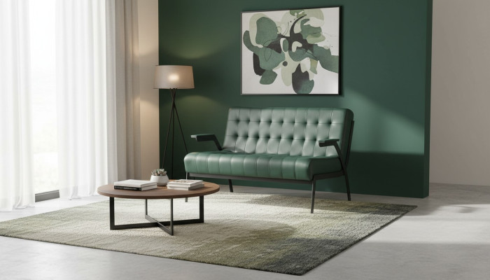 Chesterfield Grün Sofa 2-Zitsbank Lederen Sofa Moderne Bank Leder Roestvrij Staal