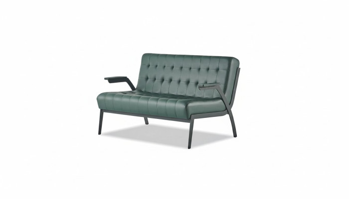 Chesterfield Grün Sofa 2-Zitsbank Lederen Sofa Moderne Bank Leder Roestvrij Staal