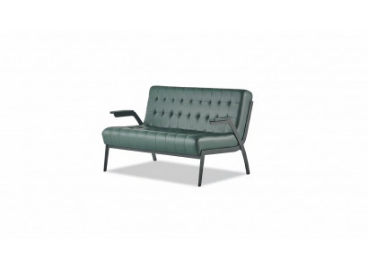 Chesterfield Grün Sofa 2-Zitsbank Lederen Sofa Moderne Bank Leder Roestvrij Staal