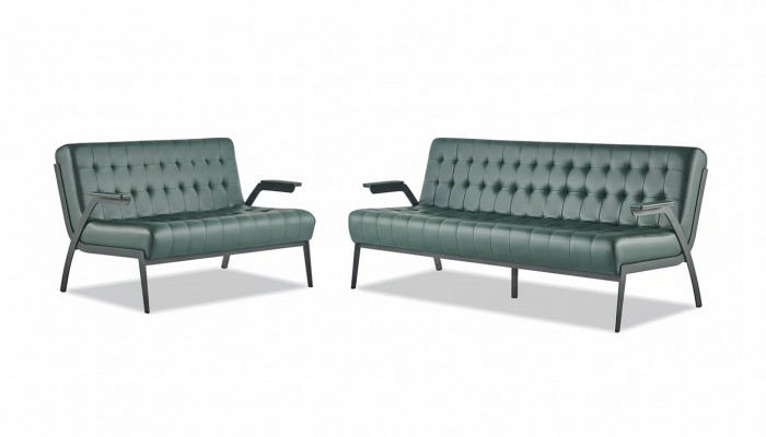 Chesterfield Lederen Set 3-zitter 2-zitter Groen Leren Banken Modern Hout