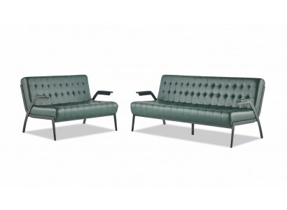 Chesterfield Lederen Set 3-zitter 2-zitter Groen Leren Banken Modern Hout