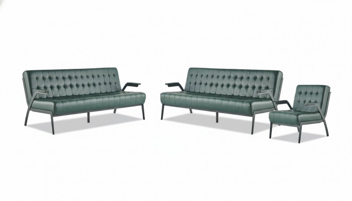 Zitmeubelset 3-zits fauteuil groen roestvrij staal modern leer Chesterfield
