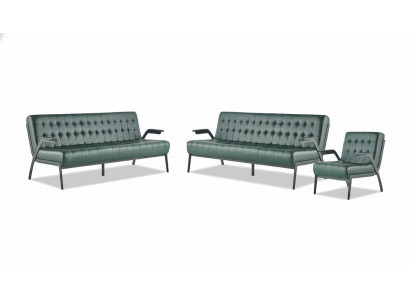 Zitmeubelset 3-zits fauteuil groen roestvrij staal modern leer Chesterfield