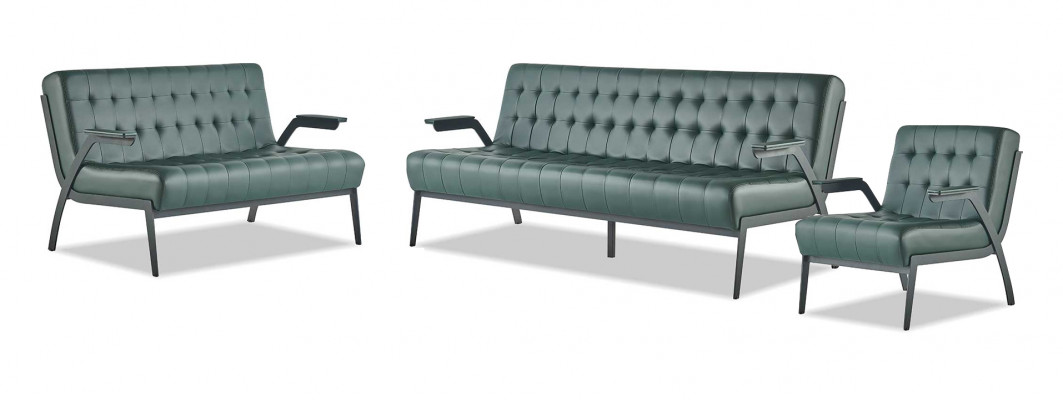 Compleet set groen 3-zits 2-zits fauteuil modern Chesterfield leer