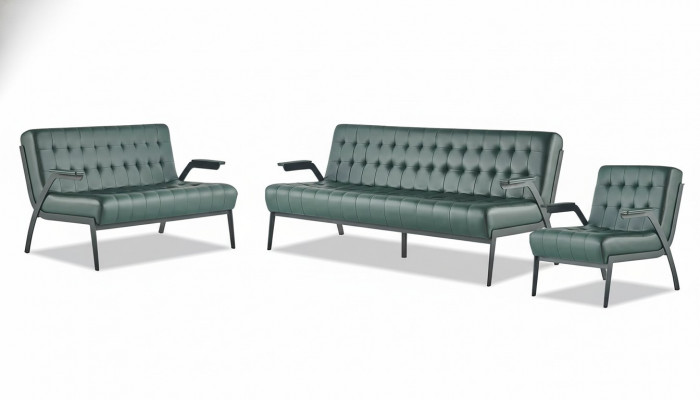 Compleet set groen 3-zits 2-zits fauteuil modern Chesterfield leer