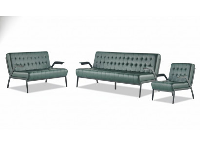 Compleet set groen 3-zits 2-zits fauteuil modern Chesterfield leer