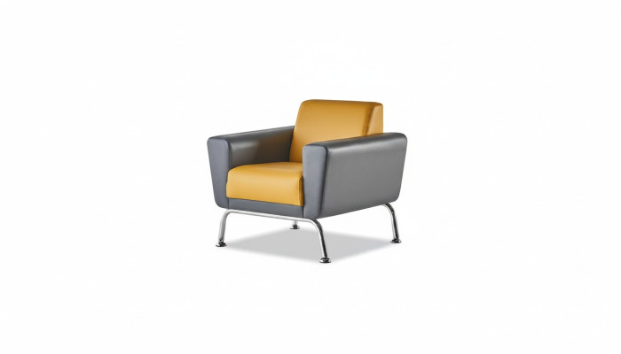 Stoel Geel Grijs Fauteuil Modern Hout Zachte Armleuningen Roestvrij Staal Leer