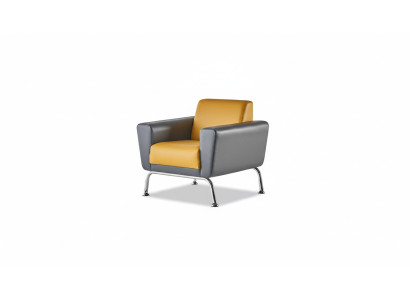 Stoel Geel Grijs Fauteuil Modern Hout Zachte Armleuningen Roestvrij Staal Leer
