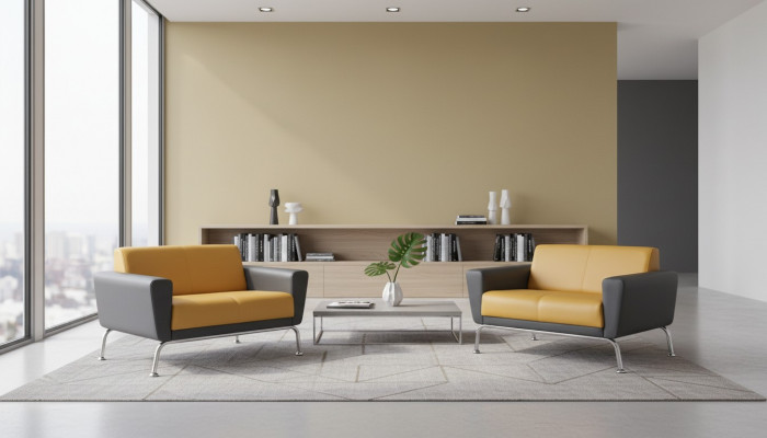 Lederen banken Sofa-Set 2-zits Geel Grijs Roestvrij staal Moderne Bank Compleet