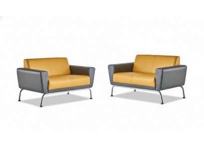 Lederen banken Sofa-Set 2-zits Geel Grijs Roestvrij staal Moderne Bank Compleet