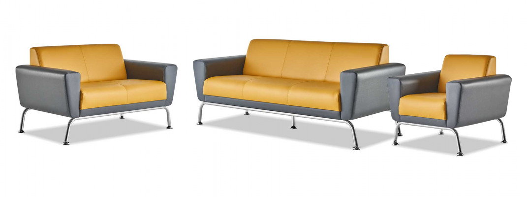 Lederen banken Geel Grijs Bankstel Sofa set 3-zits 2-zits Fauteuil