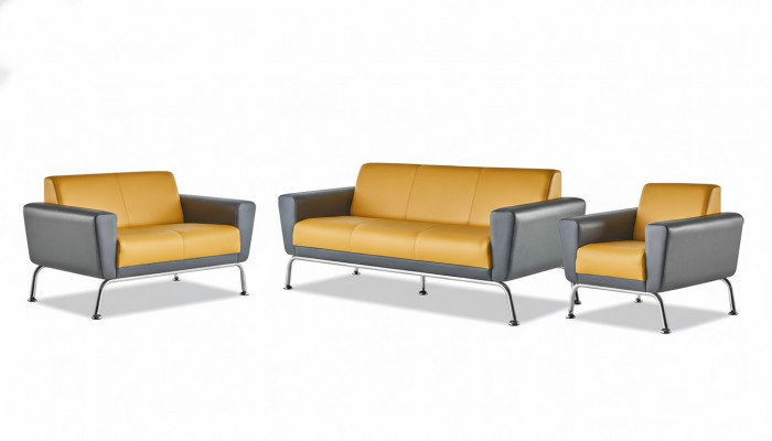 Lederen banken Geel Grijs Bankstel Sofa set 3-zits 2-zits Fauteuil