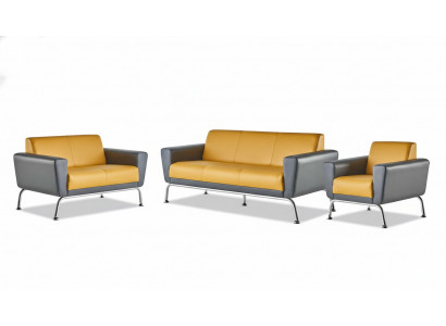 Lederen banken Geel Grijs Bankstel Sofa set 3-zits 2-zits Fauteuil