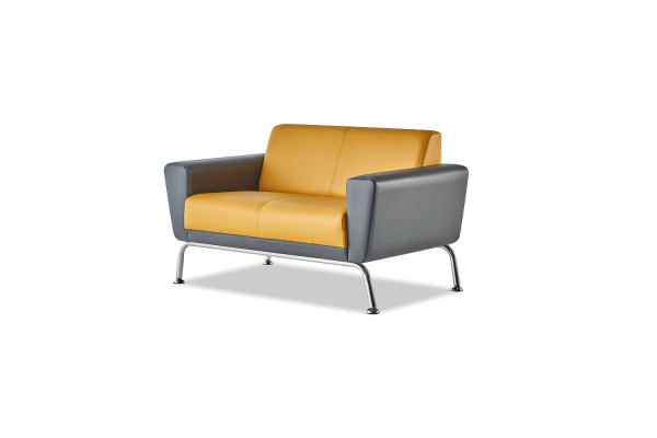 Compleet set 2-zits fauteuil geel grijs roestvrij staal lederen sofa's bankstel