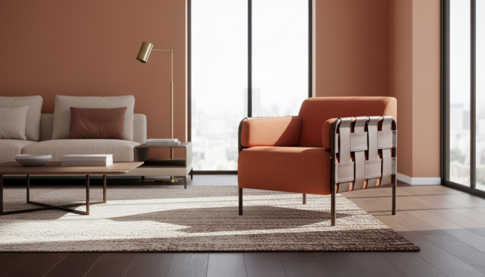 Leunstoel Fauteuil Oranje Textiel Modern Leder Textiel 1-zitter Zacht