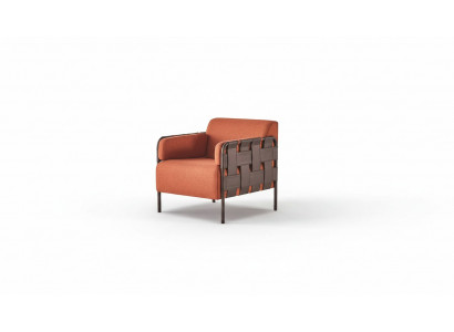 Leunstoel Fauteuil Oranje Textiel Modern Leder Textiel 1-zitter Zacht